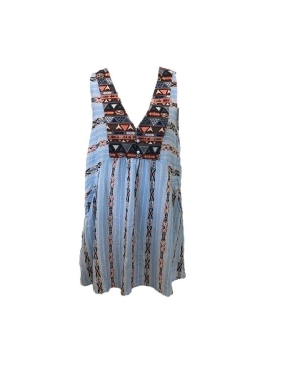 Umgee Dresses & Skirts - Umgee Size S sleeveless v-neck blue with Aztec print pullover dress pockets